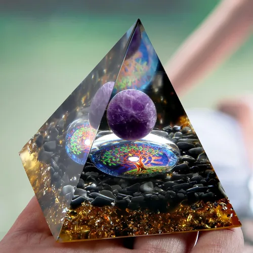 Vista 5 de Pirámide de orgón – Fuente de energía positiva para meditación, alivio del estrés, atracción de riqueza Pirámide de cristal Orgonita con cristales