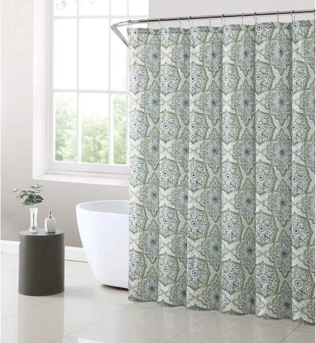 Vista 6 de Cortinas de ducha de tela para baño (seda sintética negra con círculos cortados con láser)