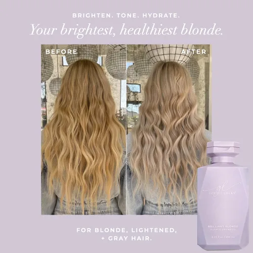 Vista 4 de Goldie Locks Brilliant Blonde Purple Shampoo - Ilumina y tonifica el cabello rubio, gris y aclarado, neutraliza el latón, sin sulfatos, seguro
