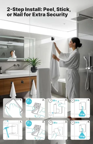 Vista 6 de 4smile Ganchos adhesivos para toallas para baños, juego de 4 percheros autoadhesivos negros, ganchos resistentes, incluye clavos de montaje