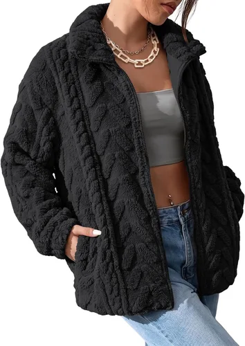 Vista 17 de Dokotoo Chaqueta de forro polar de invierno para mujer, abrigo casual con Pétalo de orquídea