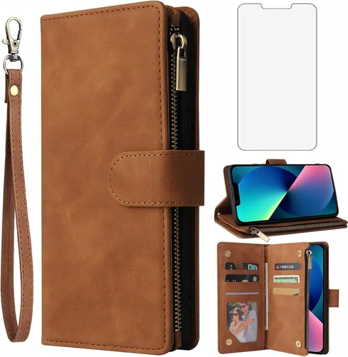 Vista 9 de Asuwish Funda compatible con iPhone 13 de 6.1 pulgadas, protector de pantalla de vidrio templado y funda magnética con tapa abatible, funda