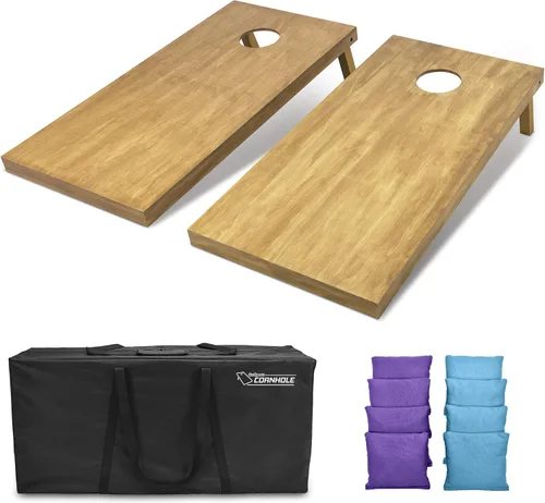 Vista 46 de GoSports 4 ft x 2 ft Regulation Size Wooden Cornhole Boards Set with Light Brown Finish - Includes Carrying Case and Bean Bags Negro- gris