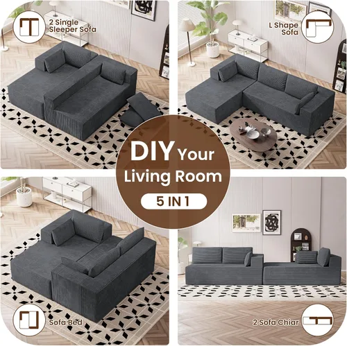 Vista 7 de Sofás seccionales sin hueso de 106 pulgadas para sala de estar, sofá modular en forma de U con asiento profundo, otomana extraíble, sofá de 4 plazas