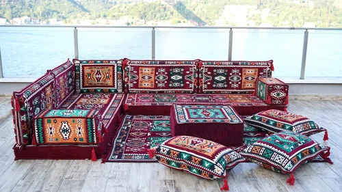 Vista 4 de arabicsofa Cojines de asiento de suelo de esquina con almohadas de respaldo – Juego de sofá modular de suelo estilo boho