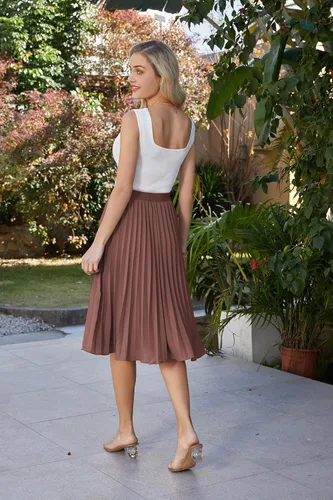 Vista 155 de GRACE KARIN - Falda plisada de gasa para mujer, con cintura alta y elástica, vuelo, corte acampanado y longitud por debajo de la rodilla
