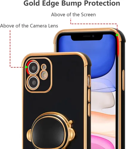 Vista 4 de RALEAVO Funda para iPhone 11, linda funda de astronauta 6D con función de soporte, funda con enchapado de lujo, ajuste delgado, TPU suave, protector