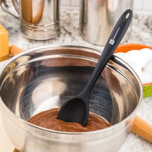 Vista 3 de Restaurantware Cuchara mezcladora de 10.6 pulgadas, 1 cuchara de cocina de silicona resistente al calor, cucharas de mezcla de silicona negra