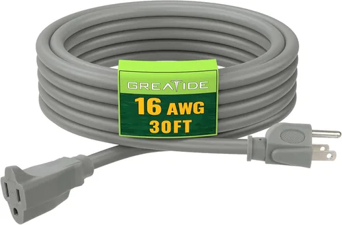 Vista 31 de Cable de Extensión de 6 Pies, Cables Eléctricos Impermeables para Exteriores 16/3 SJTW Negros, Cable de Energía de 13 AMP con 3 Clavos Ideal