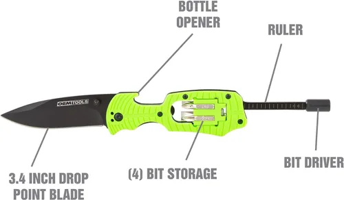 Vista 2 de OEMTOOLS 25541 Cut and Drive Multi Tool, Gifts for Men, Dad Gifts, Drop Point Knife, Screwdriver, Bit Set, Ruler, and Bottle Opener, EDC