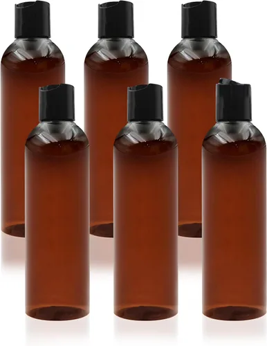 Vista 11 de Paquete de 2 botellas de plástico para champú de 8 onzas con tapas de disco, ámbar UV Protection, Leak Proof, Refillable, Travel Containers for