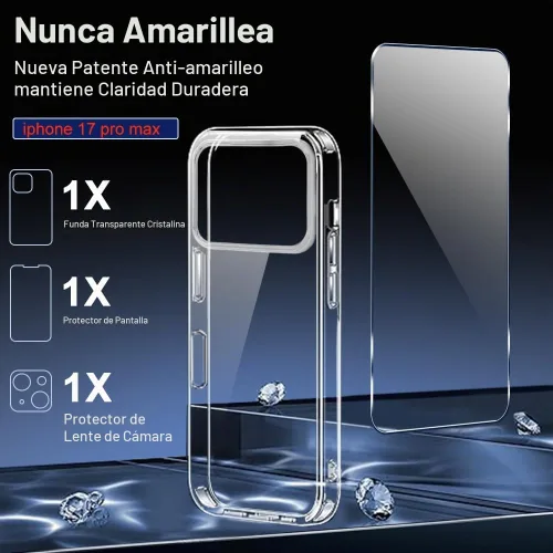 Vista 3 de Funda compatible con iPhone 17 Pro Max con protector de pantalla y protector de lente de cámara, [no se pone amarillento]