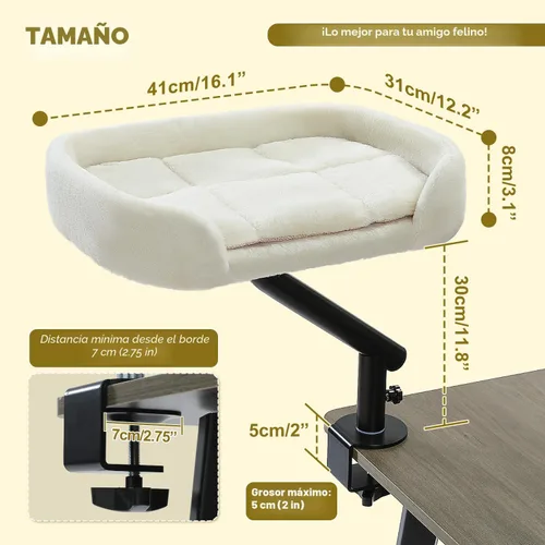 Vista 2 de PAWZ Road Cama de escritorio para gatos de interior, cama para gatos para escritorio soporta hasta 50 libras, rotación de 360° y ajustable Beige