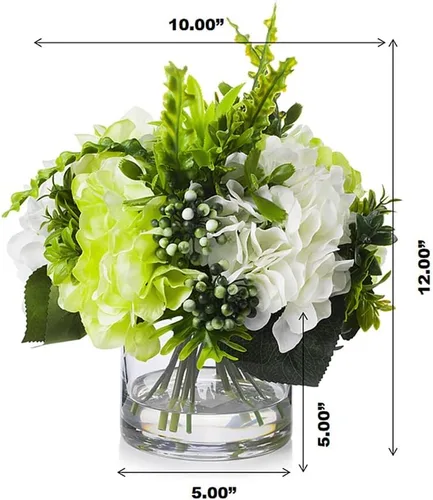 Vista 4 de ENOVA FLORAL Flores de hortensias de seda con jarrón, arreglos florales de hortensias artificiales en jarrón, flores falsas de hortensias con jarrón