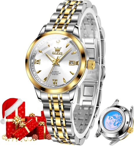 Vista 16 de OLEVS - Reloj automático para mujer de oro, lujo con diamante, de cuerda automática, relojes de pulsera para damas impermeables, luminosos, con fecha