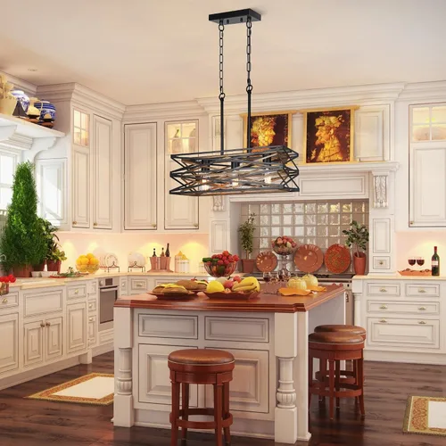 Vista 4 de Sigaitwei Lámpara de comedor de granja de 21 pulgadas, iluminación de isla de cocina de 3 luces, lámpara industrial para comedor, sobre mesa