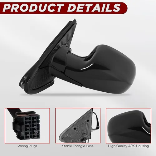 Vista 5 de PZ Espejo lateral del lado del conductor para 2001-2007 Dodge Grand Caravan, Caravan, Chrysler Voyager, Town & Country - Reemplazo de espejo frontal