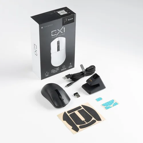 Vista 9 de TECWARE EX1 - Mouse ligero para juegos Mouse inalámbrico de 26 K DPI con pantalla OLED Diseño ultraligero de 2.08 oz Base de carga RGB Negro