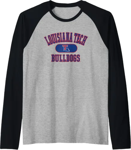 Vista 6 de Louisiana Tech Bulldogs Varsity Logo - Camiseta de béisbol raglán con licencia oficial, Negro - Negro/Blanco