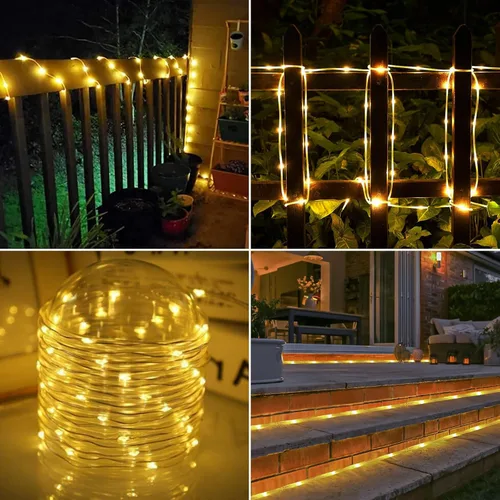 Vista 6 de Jnaurb Paquete de 2 luces de cuerda a pilas para exteriores, total de 66 pies, 200 LED, 8 modos, funciona con pilas, luces de hadas de Navidad
