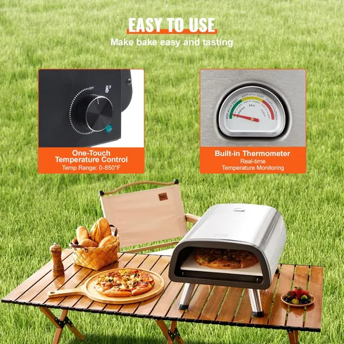 Vista 4 de VEVOR Horno eléctrico de pizza de 12 pulgadas, máquina para hacer pizza de acero inoxidable con piedra para pizza y espátula, calienta hasta 850 °F