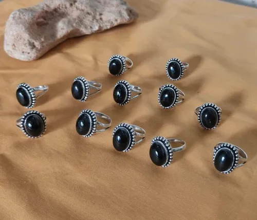 Vista 2 de LOt OF 12 PIC. Black Onyx 925 Silver Rings, Wedding Rings, Engagement Rings, Gemstone Rings, Statement Ring For Women, Vintage Style Ring, Handmade