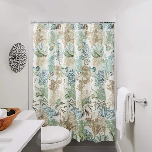 Vista 6 de Greenland Home Fashions Cortina de ducha de tela Sensations, decoración elegante para el baño, lavable a máquina, 72 pulgadas x 72 pulgadas, Atlantis