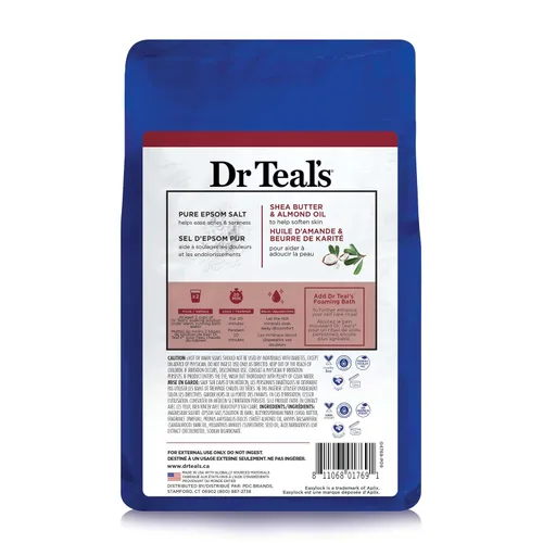 Vista 2 de Dr Teal's - Sal de Epsom con Magnesio para Remojar, Suavizar y Hidratar con Manteca de Karité y Aceite de Almendras, 3 libras