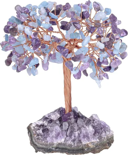 Vista 8 de SUNYIK Árbol de cristal curativo sobre base de cuarzo de cristal de amatista natural, árbol bonsái de cristal hecho a mano para riqueza y suerte