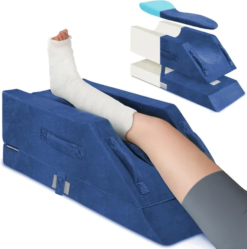 Vista 9 de KingPavonini Almohadas de elevación de piernas ajustables de 4 alturas para después de la cirugía con curva ergonómica, almohada de cuña de espuma