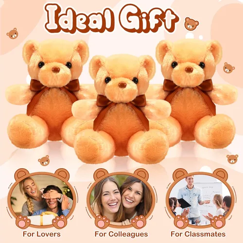 Vista 5 de HyDren 6 piezas de oso de peluche suave para niños, juguetes de regalo, decoración de baby shower (felpa corta, marrón)