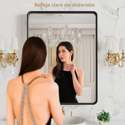 Vista 2 de LOAAO 20x16 Pulgadas Espejo de Baño con Marco de Metal Negro para Pared, Espejo de Tocador de Baño de Estilo Granja, Espejo Grande Rectangular