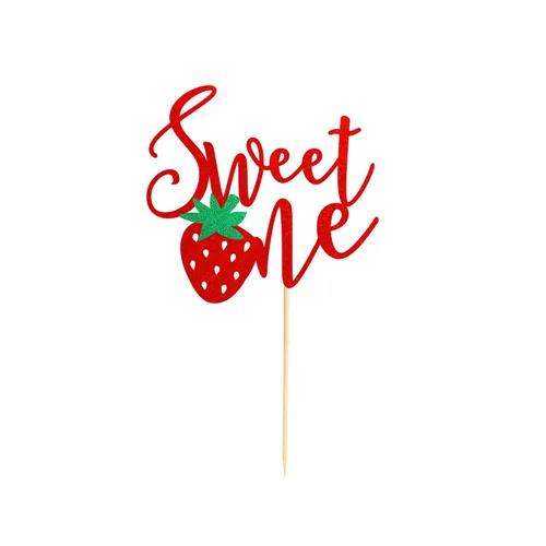 Vista 6 de 1 pieza de fresa Sweet One Cake Topper para primer /1er cumpleaños de fresa para pastel de fresa tema de fruta dulce, baby shower, suministros