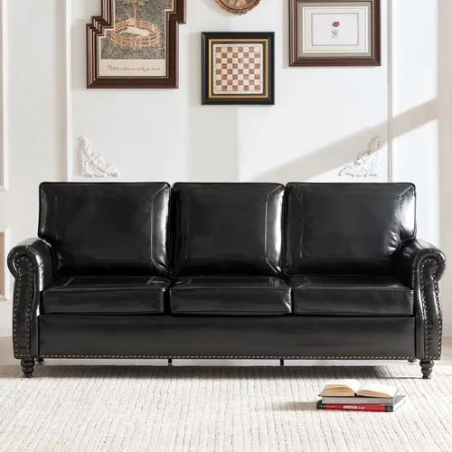 Vista 7 de WILLOVE Sofás de Cuero Sintético de 79'' para Sala de Estar, Sofás Modernos de Mediados de Siglo con Brazos Curvos y Ribete de Tachuelas