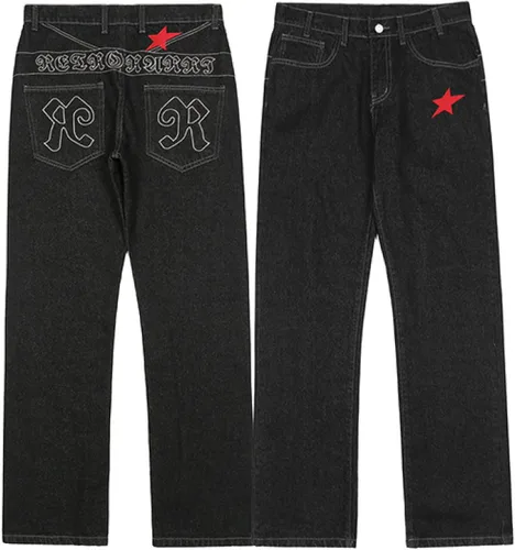 Vista 3 de Pantalones de mezclilla holgados para hombre con estampado de cachorro, clásicos, sueltos, rectos y vintage, casual, ropa de calle, patineta, baile