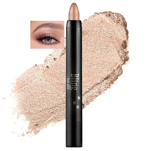 Vista 19 de Boobeen Sombra de ojos en barra impermeable con lápiz de sombra de ojos en crema brillante, kit de maquillaje de ojos con purpurina fácil de usar