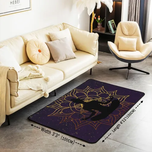 Vista 3 de Alfombra de yoga de 4 x 5 con mandala bohemia para sala de estar, dormitorio, espiritual zen, súper acogedora, alfombra decorativa para mujeres