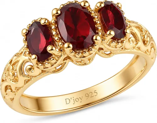 Vista 10 de 3 Stone Garnet Ring Silver with 14K Gold Plating January Birthstone Ring Cojín.