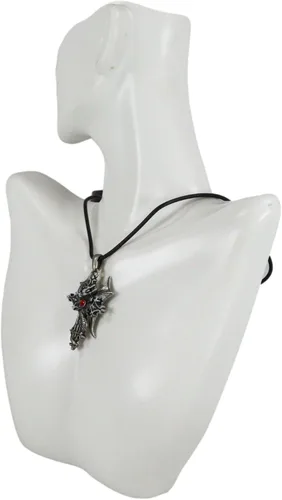 Vista 7 de Ebros Gift Fantasía Altar Drake Dragón Crucifijo Crucifijo con Gema Roja Estaño Medallón Colgante con Cordón de Caucho Collar para Accesorio de Moda