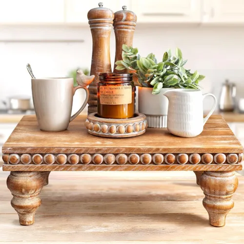 Vista 8 de Felt Creative Home Goods Elevadores decorativos de madera para decoración Soporte de bandeja escalonada Soporte elevador de cuentas de granja