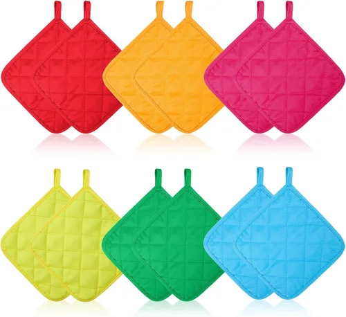Vista 7 de Bokon 12 Pcs Pot Holders for Kitchen, Black Potholders Sets, Heat Resistant Cotton Hot Pad Oven Mitts Trivet with Hanging Loops for Baking Cooking