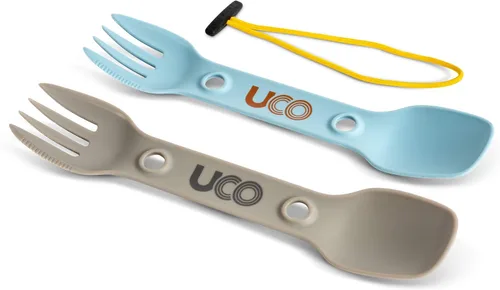 Vista 7 de UCO Utility Spork 3 en 1 Combo Cuchara-Tenedor Cuchillo Utensilio Dorado/azul cielo