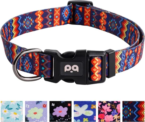 Vista 15 de Collar de perro suave ajustable: estampado de flores rosadas, multicolor, lindos patrones para mascotas, talla XS, pequeña, mediana y grande