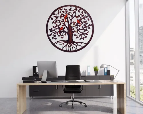 Vista 6 de CHINDEUISYUT Arte de pared de metal, árbol de la vida, decoración de pared de metal para habitación, jardín, porche, patio, oficina, decoración