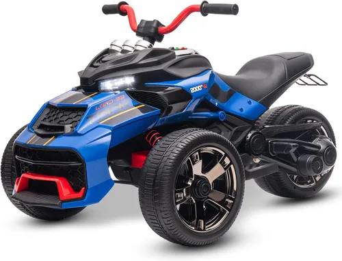 Vista 12 de Motocicleta eléctrica para niños de 12 V, rueda eléctrica de 3 ruedas, con luces LED, neumáticos EVA, velocidad alta y baja, bocina, música, negro