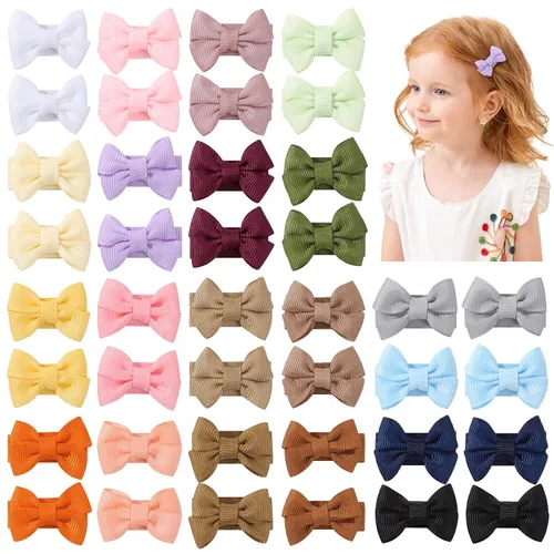 Vista 9 de 40 piezas de clips de lazos para el cabello de bebé de 2 pulgadas para niñas, cinta de grogrén totalmente forrada, clips para el cabello de bebés