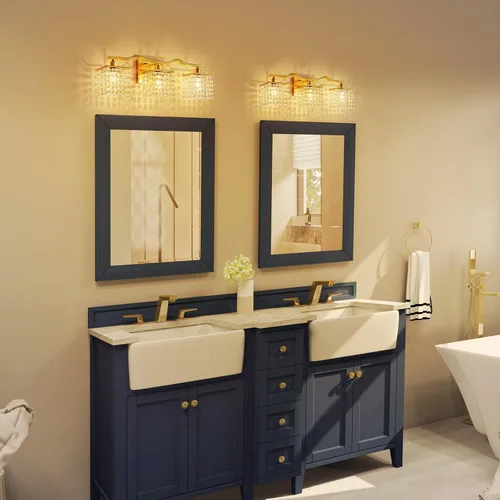 Vista 9 de WUZUPS Lámpara de Baño de 3 Luces sobre Espejo, Apliques de Pared de Tocador Modernos, Luz de Gota de Cristal Transparente para Dormitorio, Sala