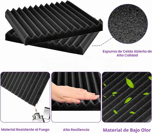 Vista 4 de Paquete de 52 paneles de espuma acústica de 1 x 12 x 12 pulgadas, paneles de pared de espuma acústica de absorción de sonido (negro/azul)