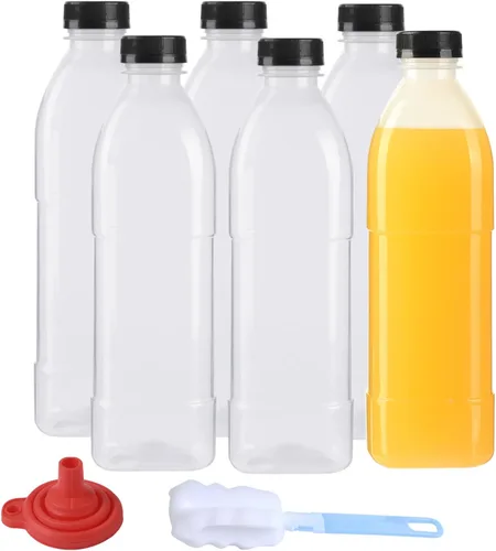 Vista 12 de zmybcpack Paquete de 24 botellas de jugo de plástico de polipropileno de 3.4 fl oz resistentes al calor con tapas, botellas de chupito de plástico