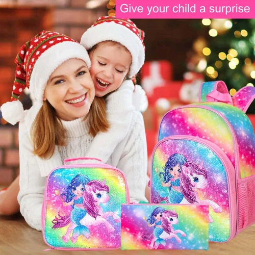 Vista 7 de Mochila para niñas y niños, mochila de dinosaurio y unicornio para estudiantes de preescolar primaria, mochilas para niños de 16 pulgadas